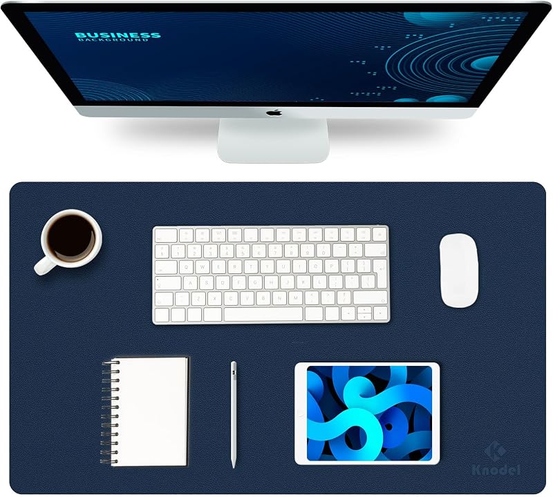 K KNODEL Small Office Leather Desk Mat 60x35cm Dark Blue Double Sided