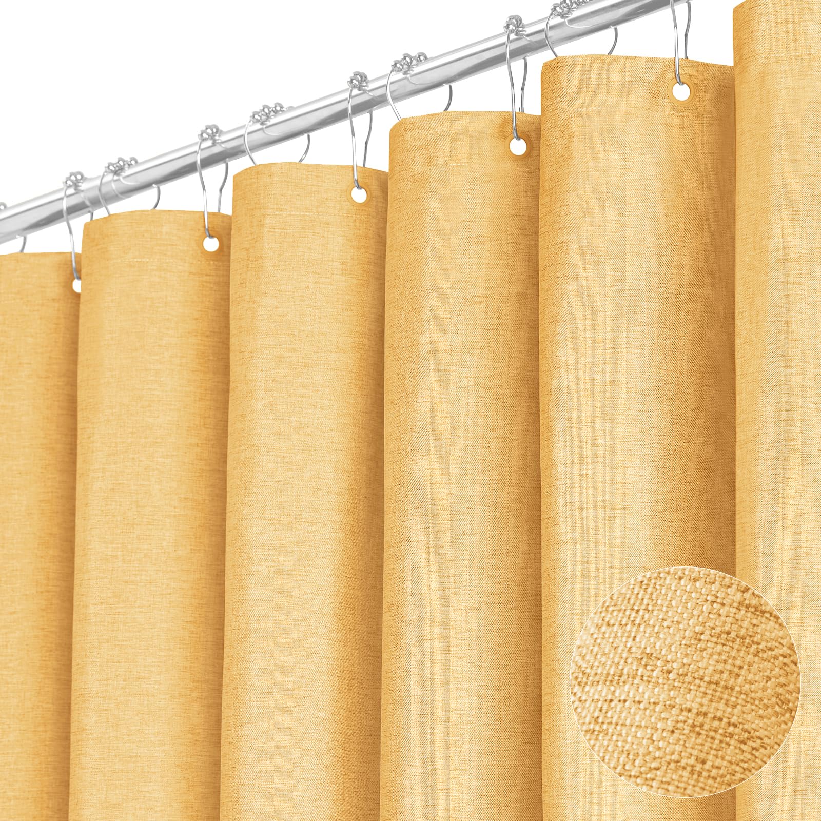 Photo 1 of BTTN Extra Long Shower Curtain - 84 Inch Long Linen Textured Heavy Duty Fabric Shower Curtain Set with 12 Plastic Hooks, Hotel Spa Simple Polyester Bath Curtains for Bathroom, 72x 84, Gold