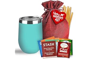 MERCATO DI BELLINA Bellina Tea Gift Baskets for Women and Men - Valentines Day - Insulated Cup, 20 Premium Teas, 10 Honey Straws, Gift Tag & Bag