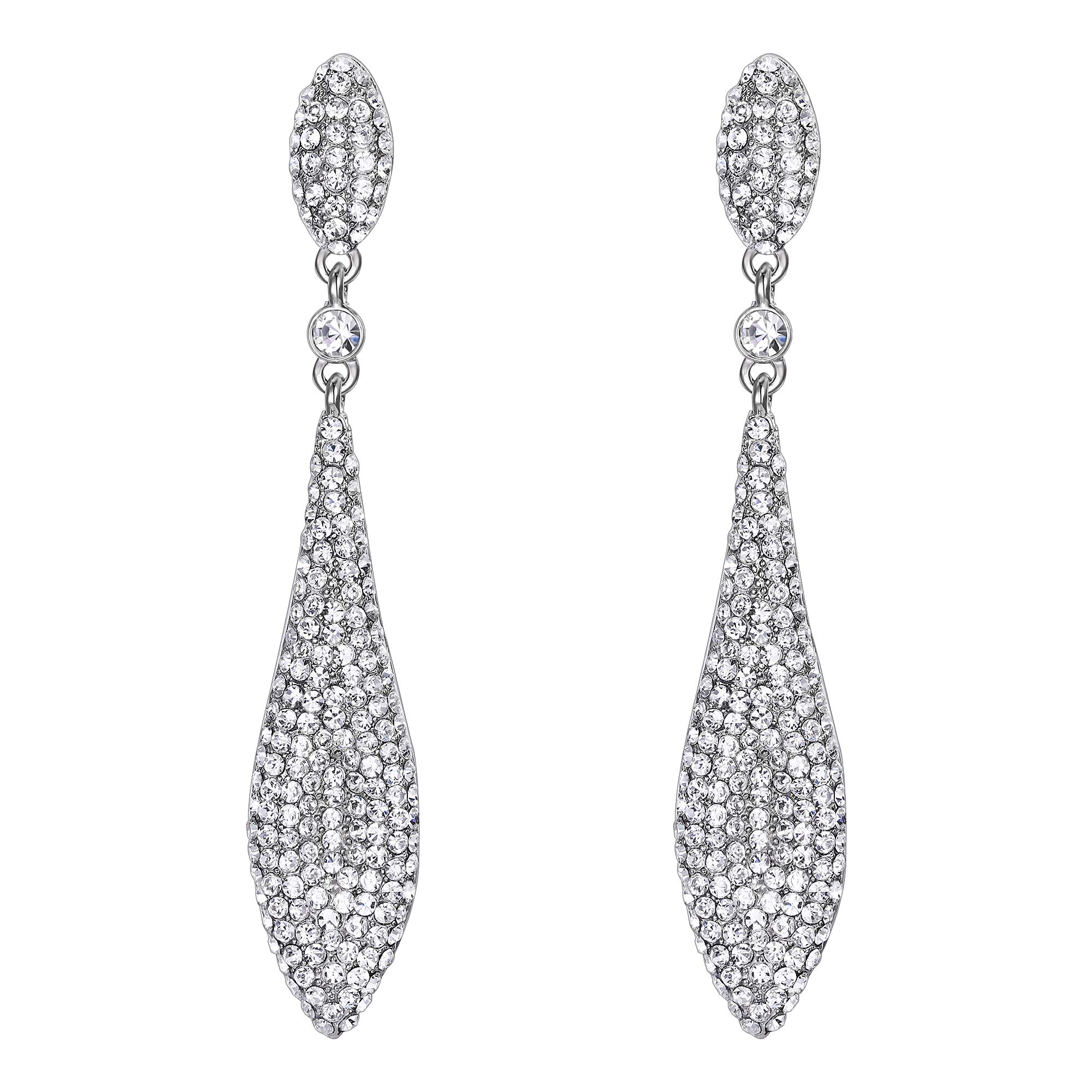 EVER FAITH Drop Earrings for Women Girls Wedding Party Sparkly Rhinestone Crystal Teardrop Statement Long Dangle Earring for Brides Bridal Clear Silver-Tone — image 1