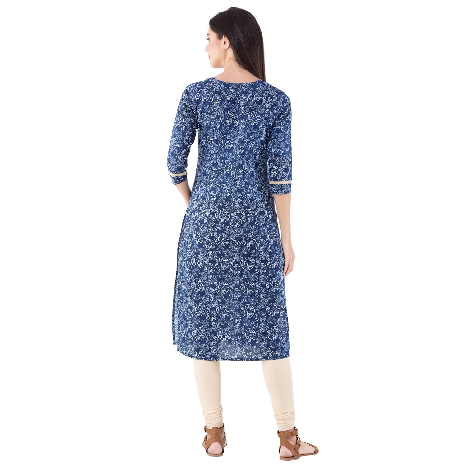 m&d women's cotton 3/4 sleeve embroidered kurti(indigo blue)