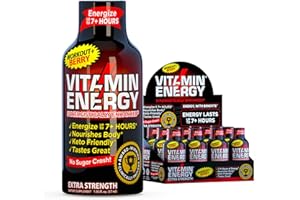Vitamin Energy Workout+ Extra Strength Energy Shot Berry 12 Pack, 260mg Natural Caffeine, Pre-Workout, B-Vitamins, Minerals, Endurance & Performance, Zero Sugar, Gluten-Free, Vegan, 1.93 fl oz