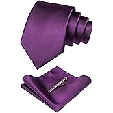 JEMYGINS Solid Color Formal Necktie and Pocket Square Tie Clip Sets for Men