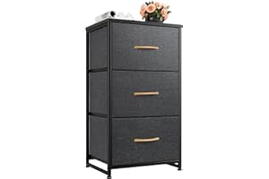 Nicehill Nightstand, Dresser with 3 Drawers, Bedside Table Chest of Drawers, Fabric Dresser for Bedroom, Kids' Room, Living Room, Closet, Small Dresser with Wooden Top Steel Frame, Modern, Dark Grey