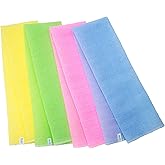 Modu 4 PCS Long Exfoliating Washcloth - African Bath Net Sponge Loofah Japanese Washcloth Body & Back Scrubber for Shower, Deep Cleansing (Pink, Sky Blue, Yellow, Green)
