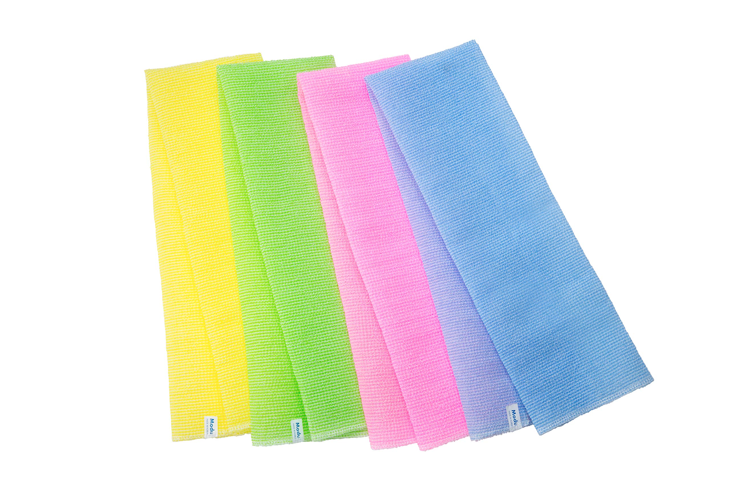 Photo 1 of Modu 4 PCS Long Exfoliating Washcloth - African Bath Net Sponge Loofah Japanese Washcloth Body & Back Scrubber for Shower, Deep Cleansing (Pink, Sky Blue, Yellow, Green)