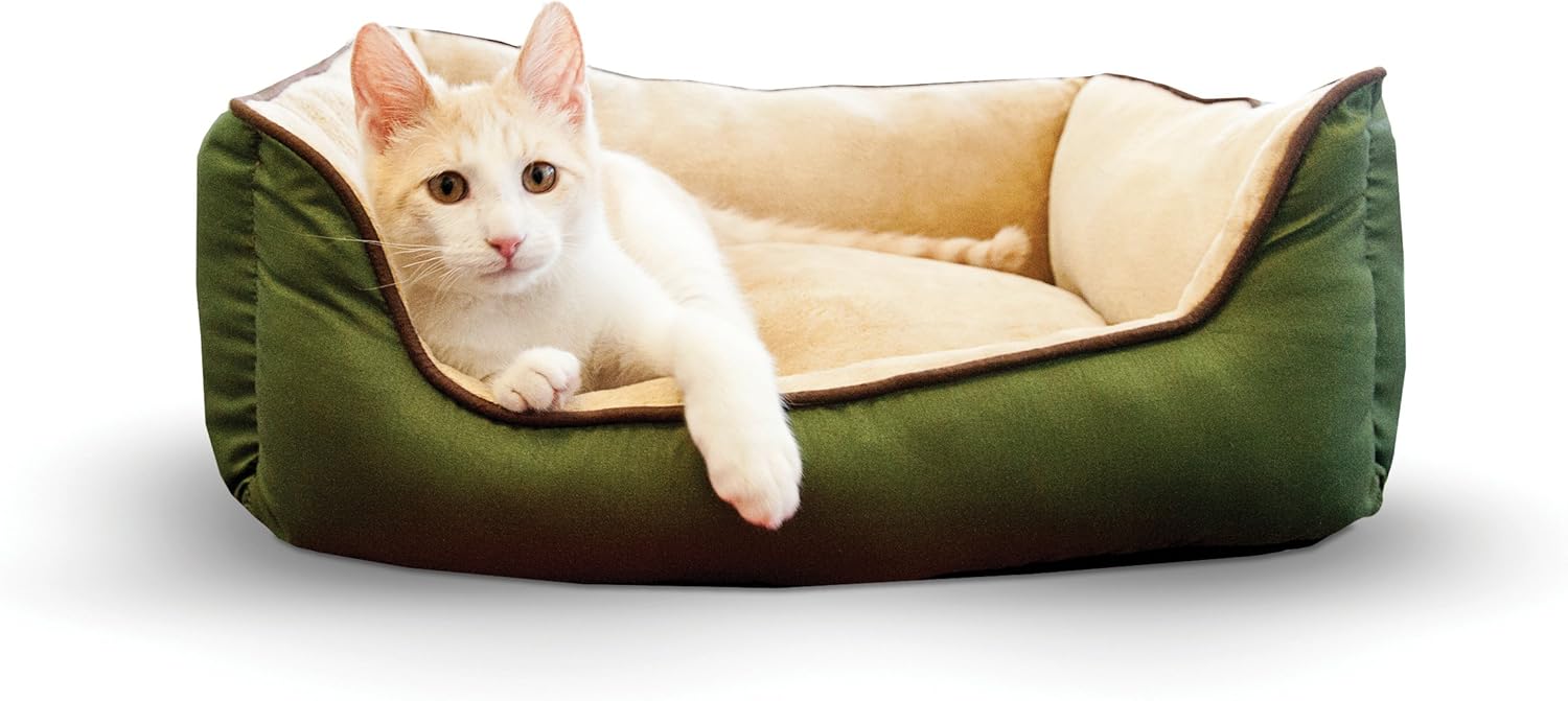 K&H Pet Products Self-Warming Lounge Sleeper Pet Bed Small Sage/Tan 16" x 20" : Pet Supplies