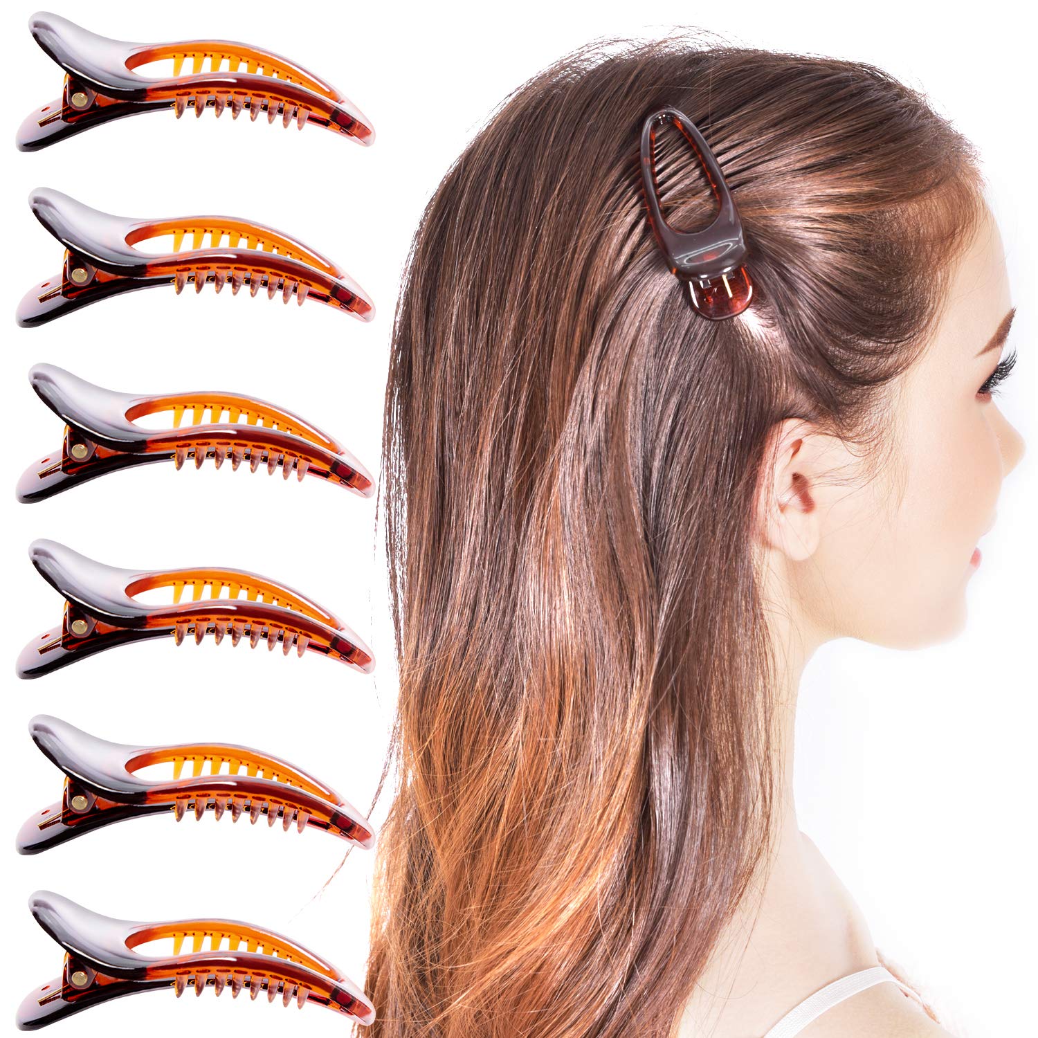 RC ROCHE 6 Pcs Small Flat Flip Hair Claw Clips for Women Alligator Duckbill Thick Hair Styling Barrette Strong Side Slide Jaw Plastic No Slip, Small Brown
