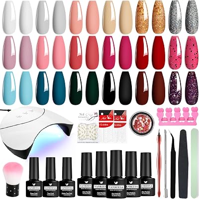 VANREESA Gel Nail Polish Kit with 36W UV Lamp, 18 Colours Soak Off Gels