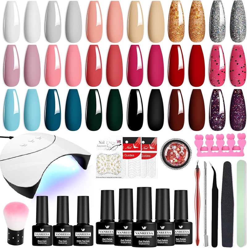 VANREESA Gel Nail Polish Kit with 36W UV Lamp, 18 Colours Soak Off Gels