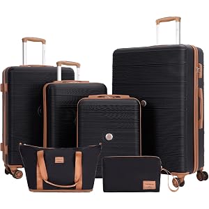 Amalodie 6-Piece Hardcase Luggage Sets 16" 20“24”28“ | ABS+PC Suitcases with Double Spinner Wheels,TSA Lock,Underseat Duffel