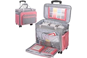 FINESUN Sewing Machine Case with Wheels, Grey& Pink - Foldable Deluxe Rolling Sewing Machine Carrying Bag for Brother, Singer, Bernina and Most Machines (pink, wheels)
