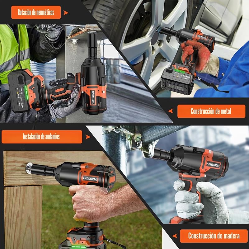 Chave de impacto a bateria de 1000N.m, chave elétrica de impacto sem escovas de 1/2" com bateria de 4,0Ah, buchas Impact 5, chave de impacto sem fios elétrica para casa/carro