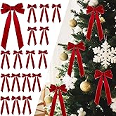 16Pcs Velvet Ribbon Bows for Christmas Tree, Vintage Rustic Small Craft Bows Ornaments for Garland Wreath Gift Wrapping Candy Bags Party DIY Decorations (Red, 5" x 10", Width of 1")
