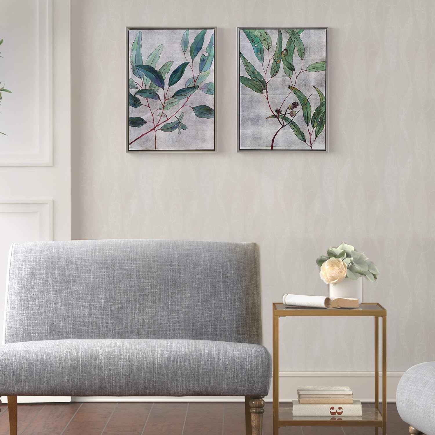 MARTHA STEWART Eucalyptus Simplicity Wall Art Living Room Décor - Botanic Print Framed Canvas Home Accent Bathroom Decoration, Ready to Hang Painting for Bedroom, 23.84" x 34.84", Multi: Posters & Prints