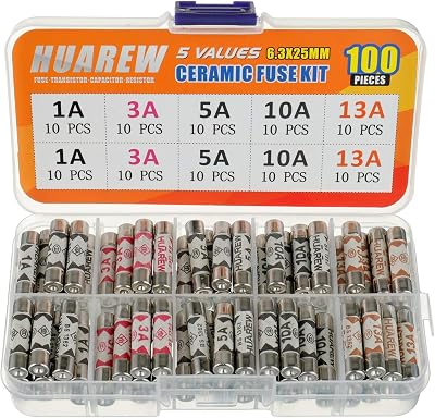 HUAREW 5 Values 100 Pcs Ceramic Tube Fuses 6.3x25 mm 240V 1 3 5 10 13A