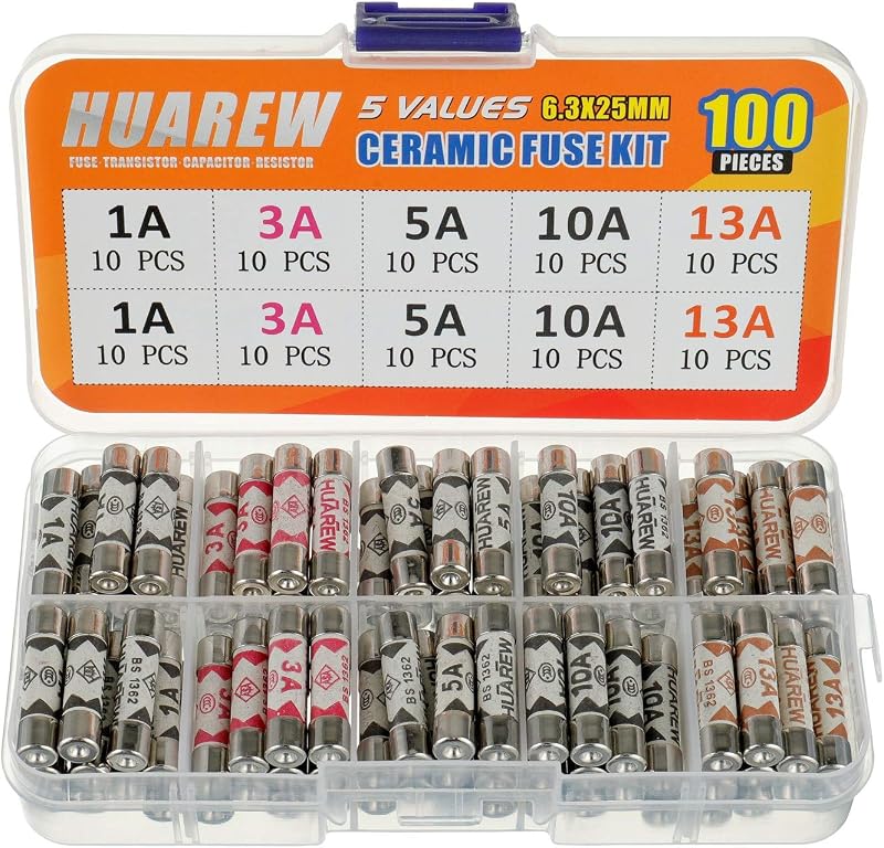 HUAREW 5 Values 100 Pcs Ceramic Tube Fuses 6.3x25 mm 240V 1 3 5 10 13A