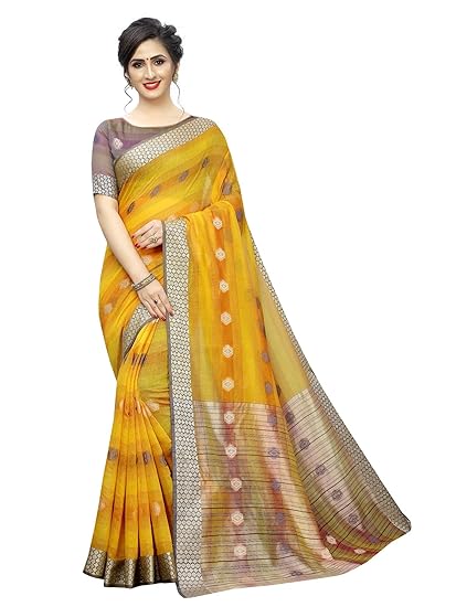 Womens cotton Chanderi Silk Saree With Blouse Piece(ChanderiSakrpara)