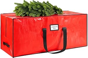 SUNQEBO 7.5 ft Christmas Tree Storage Bag, Fits Large Artificial Holiday Xmas Tree, Waterproof Material with Durable Reinforced Handles & Dual Zippers, Protects From Dust, Insects and Moisture, Red