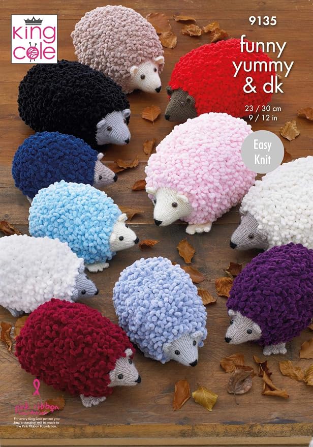 King Cole 9135 Knitting Pattern Easy Knit Toy Hedgehogs in Funny Yummy