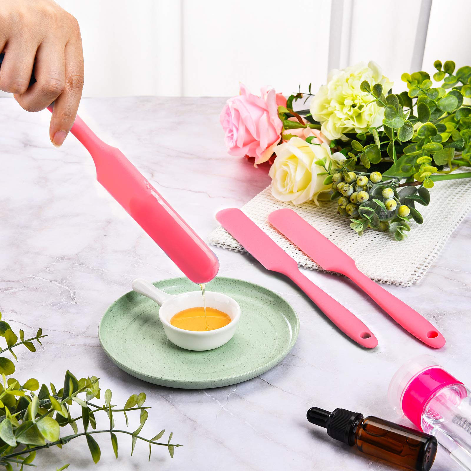 Mudder 3 Pcs Non-stick Silicone Wax Spatulas Hair Removal Sticks Applicator Reusable Hard Wax Scraper for Home Salon Body Use (Pink)