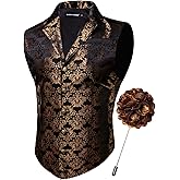 Barry.Wang Mens Victorian Suit Vest Lapel Collar Silk Paisley Steampunk Gothic Waistcoat Formal/Leisure Party