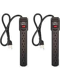 AmazonBasics 6-Outlet Surge Protector Power Strip 2-Pack, 200 Joule - Black