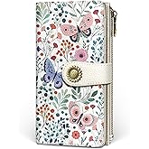 GIANCOMICS Butterfly Flower Womens Wallet RFID Blocking, Credit Card Holder Bifold, PU Leather Travel Billfold, Long Cute Cash Purse, Zipper Coin Pocket Clutch, 11 Card Slot, Ladies Gift Woman