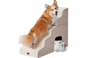 MASSFU Beige Curved Dog Stairs Ramp for High Beds 28.7" H, 5-Step Dog Steps for Small Dogs and Cats, Pet Stairs for High Bed Climbing, Non-Slip Balanced Pet Step