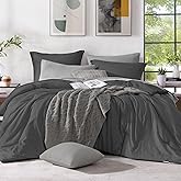 Monbix Queen Comforter Set - 7 Pieces Cationic Dyeing Dark Grey Bed in a Bag Queen Bedding Sets with Comforter, Sheets, Pillowcases & Shams, Reversible Bedding Comforters Sets