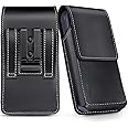 ykooe Genuine Leather Phone Holster Compatible with iPhone 16 15 14 13 12 & Pro Models, Galaxy S25 S24 S23 S22 -Belt Clip and Magnetic Closure, Black, L