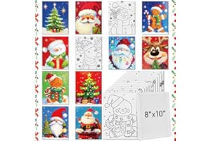Tinlade 12 Pcs Christmas Pre Drawn Canvases for Painting Christmas DIY Coloring Pre Printed Canvases Outline Painting Boards for Beginners