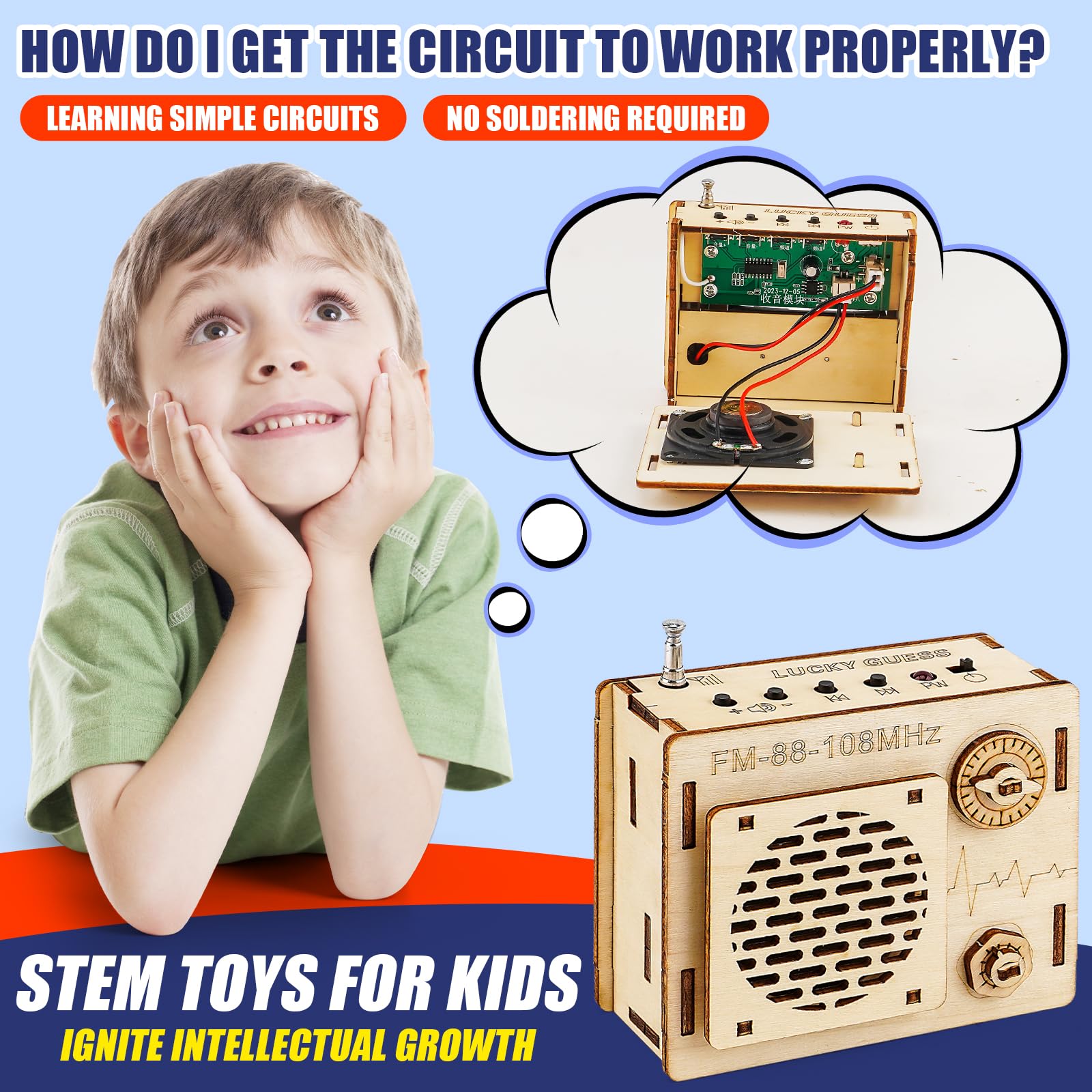 STEM Projects for Kids & Adults, FM 88-108 MHz Radio Toy Set, DIY Science Experiment Electronics Kit, Beginner's Starter Set, Idea Gifts for Teenage Boy Girl