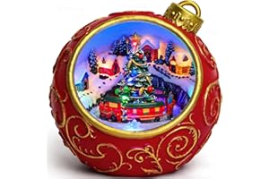 Priddop Christmas Village Scene Animated Rotating Train LED Lights Christmas Decorations Music with Volume Adjustment USB/Battery Timer Collectible Buildings Figurines Globe Gifts
