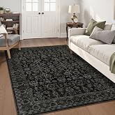 LIVEBOX Washable Area Rug 5x7 - Large Black Boho Living Room Rug Vintage Rugs for Bedroom, Lightweight Retro Carpet Floral Accent Rugs for Dining Room High Traffic Area