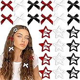 YAEISM 24PCS Bow Hair Clips 3 Colors Red Star Hair Clips Black Satin Mini Hair Bows White Star Barrettes Bowknot Snap Metal Y2K Hair Accessories for Women Girls