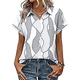 Zeagoo Womens Tops Short Sleeve Shirts Button Down Casual Blouses V Neck Outfits Summer Spring Clothes 2026