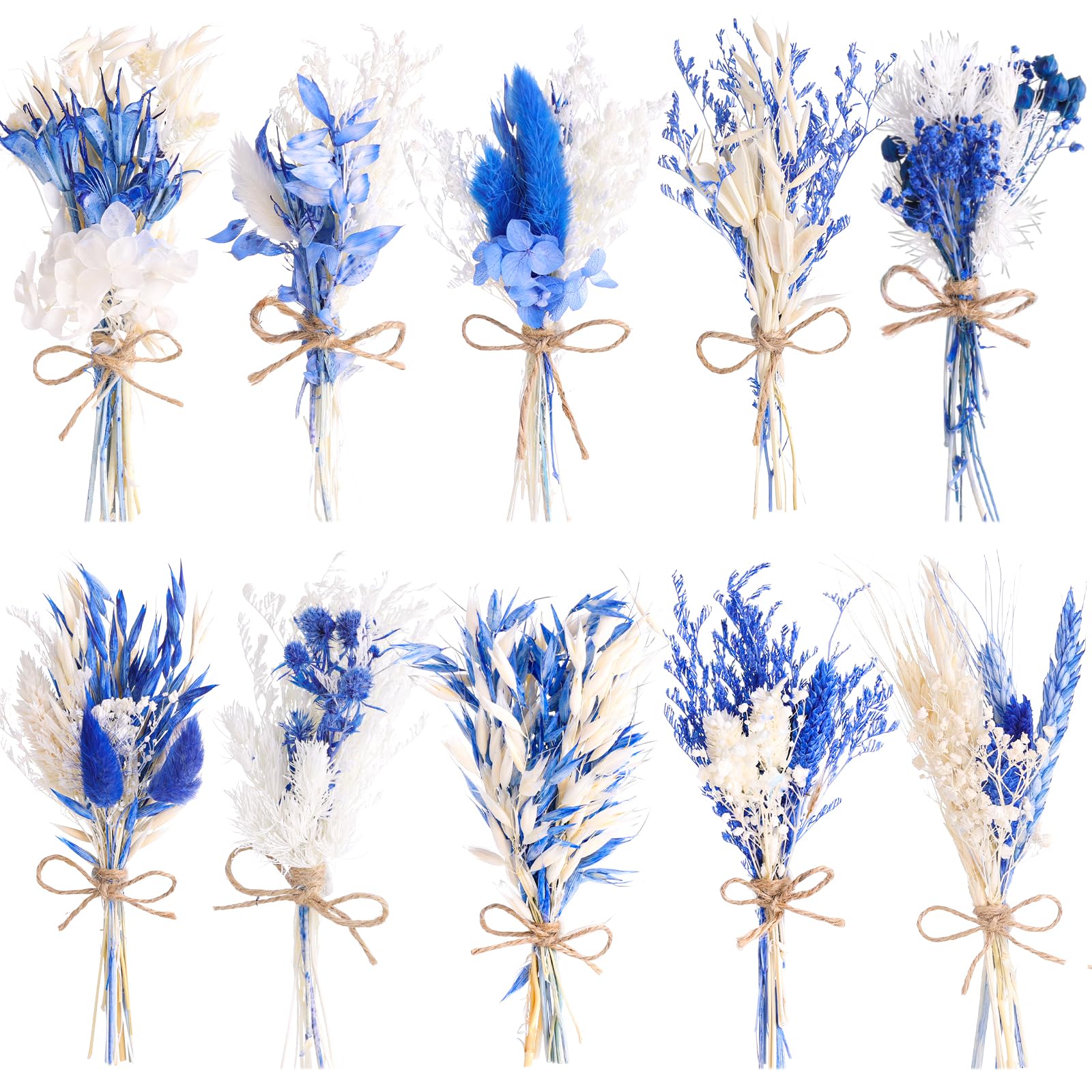 Photo 1 of 10 Pack Dark Blue Dried Flowers Bouquets Naturl Dried Flowers Decor Dry Wildflowers with Stem Mini Dried Floral Arrangement for Vase Carfts Wedding Table Centerpieces Graduation Party Decor