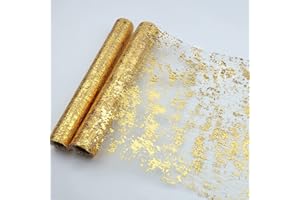Baoswi Gold Table Runner, Glitter Metallic Gold Runners Roll Sequin Thin Mesh Table Runner for Event Party, Wedding, Birthday
