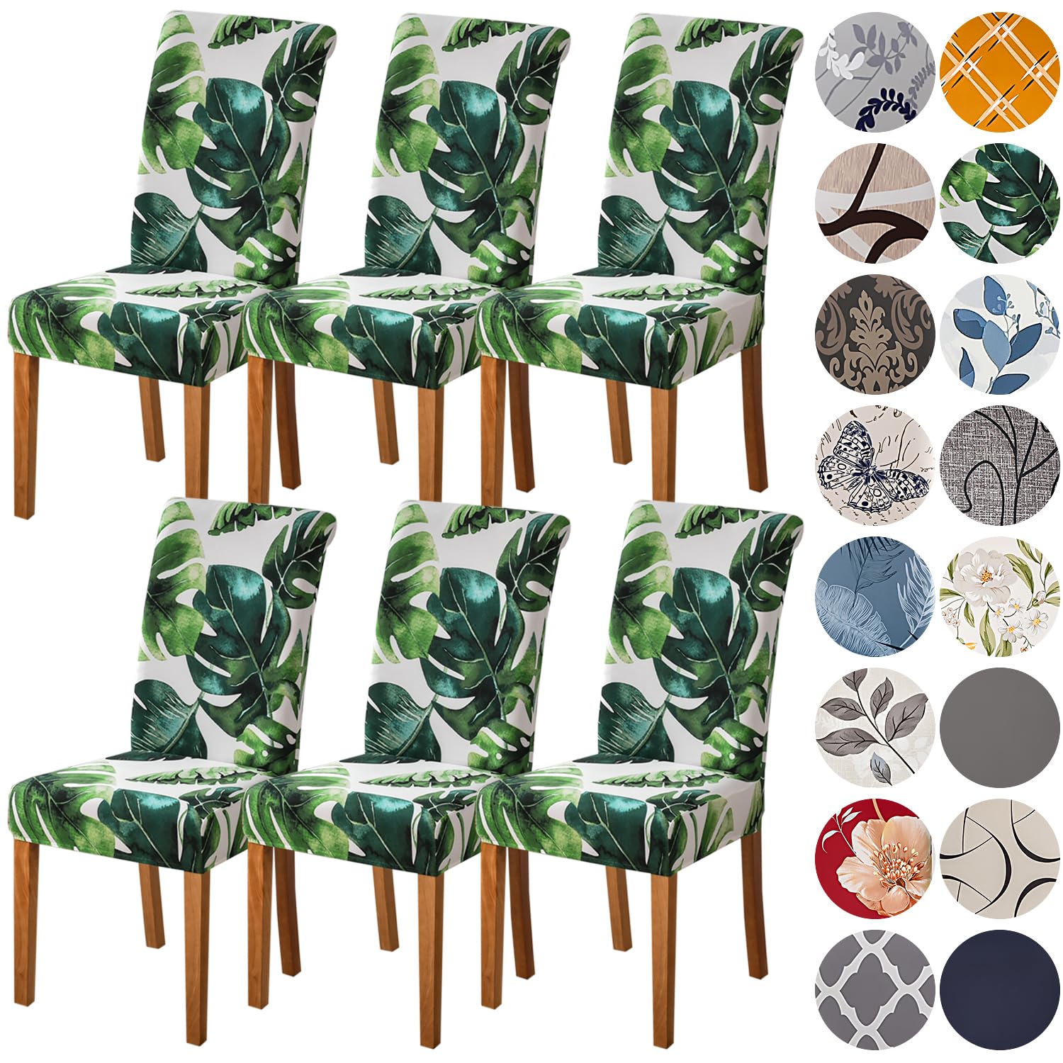 HZDHCLH Chair Covers Slipcovers 4/6 PCs Stretch Removable Washable Short Dining Chair Protector Cover Seat for Hotel,Dining Room,Ceremony (Green leaf,6 PCS)