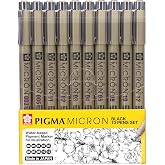 Sakura Pigma Micron fineliner pen 10 piece black ink colour drawing set