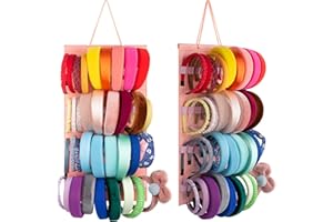 JOYMOMO Hanging Headband Holder for Girls, Felt Headband Organizer with 40 Slots (Pink)