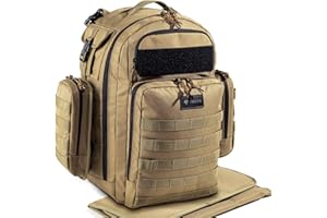 DINICTIS Dad Diaper Bag, Mens Diaper Bag Backpack with Diaper Changing Mat, Military Diaper Backpack with Molle Webbing, Waterproof Pouch, Baby Wipes pocket, Insulated Bottle Pockets- Jungle Brown