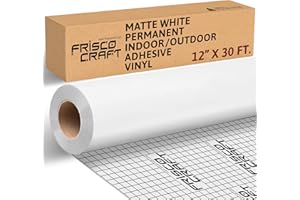 Frisco Craft Matte White Permanent Vinyl Roll - Permanent Outdoor Vinyl, Water & Weather-Resistant with Siliconized Backing - Adhesive White (12" x 30ft)