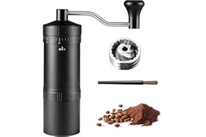 LOKXXIOEEXW Manual Coffee Grinder, External Adjustable 0-35 Scale, CNC Stainless Steel Burr, 20g Max Capacity, Aluminum Alloy Housing, Double Bearing, Portable (Black, 7 Star)