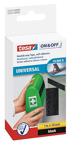 tesa On & Off Klettband, schwarz, 1m x 20mm