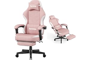 Opiesit Gaming Chair,Fabric Computer Chair with Pocket Spring Cushion,400 lb Load Capacity,Ergonomic Office Chair with Footrest,Height Adjustable Video Gamer Chair with Lumbar Support (Pink)