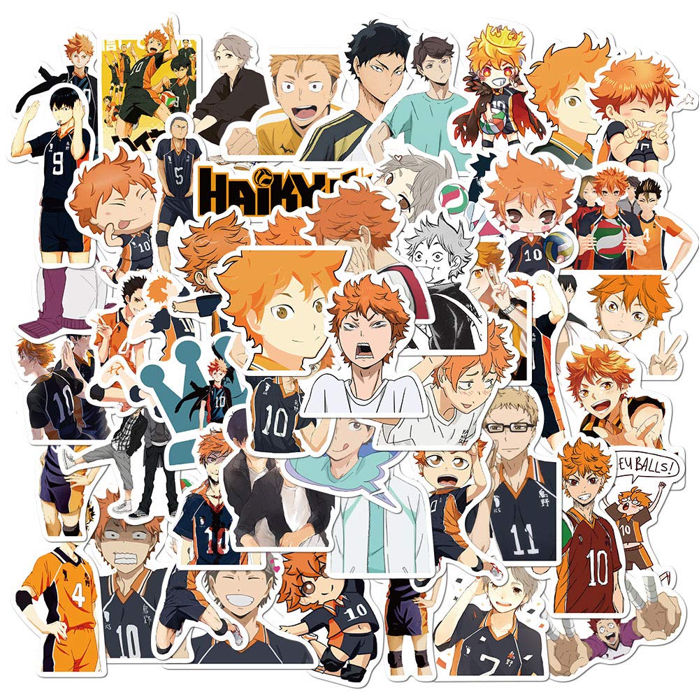 50Pcs Haikyuu Stickers for Kids, Cool Cartoon Waterproof Vinyl Decal for Teen Adult Boy Laptop, Travel Case, Phone, Bike, Water Bottle, Guitar, Computer, Skateboard