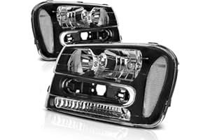 AUTOSAVER88 Headlight Assembly Compatible with 2002-2009 Trailblazer Replacement Black Housing Headlamp(Except Compatible with 2006-2009 LT models Pair)
