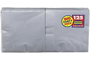 Amscan 610013.18 Party Tableware, Big Party Pack Luncheon Napkins, Party Supplies, 125Ct, Silver, One Size